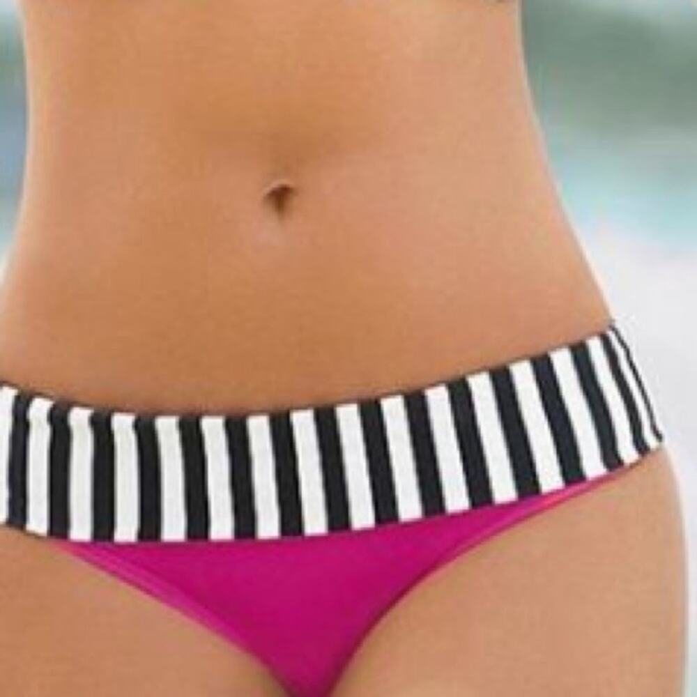 Bella Rose Colorblock Bikini Bottom Small‎ NWT Pink Stripe Retro Y2K Swimwear